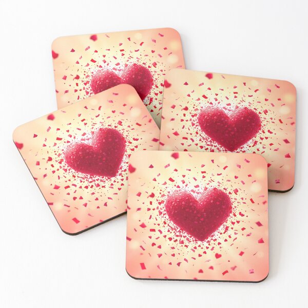Item preview, A textured, 3D heart surrounded by exploding red confetti against a warm, glowing background with bokeh effects designed and sold by homydesign.