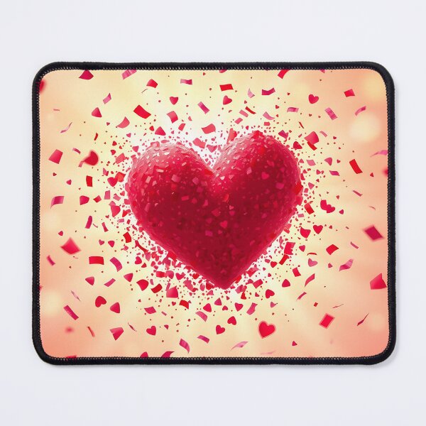 Item preview, A textured, 3D heart surrounded by exploding red confetti against a warm, glowing background with bokeh effects designed and sold by homydesign.