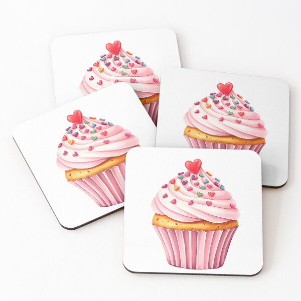Item preview, A delightful cupcake with pink frosting and heart-shaped sprinkles, topped with a red heart, against a light background designed and sold by homydesign.