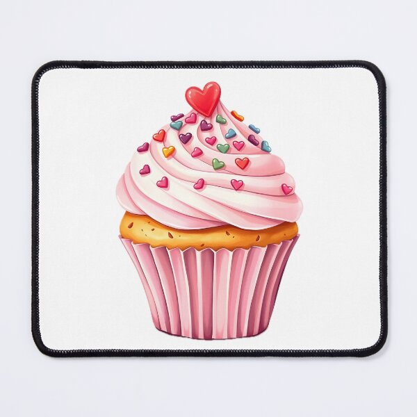 Item preview, A delightful cupcake with pink frosting and heart-shaped sprinkles, topped with a red heart, against a light background designed and sold by homydesign.