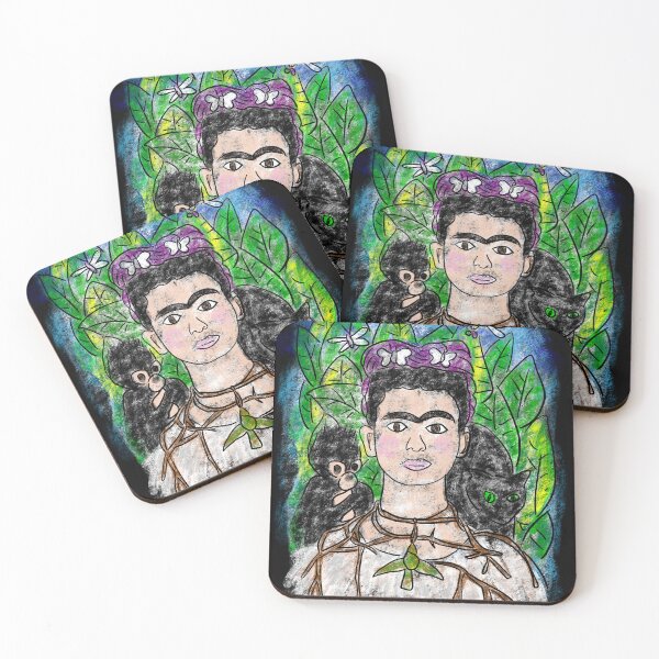 Item preview, Frida Crayon Portrait with Thorn Necklace and Hummingbird designed and sold by Kate Miller Illustrator.