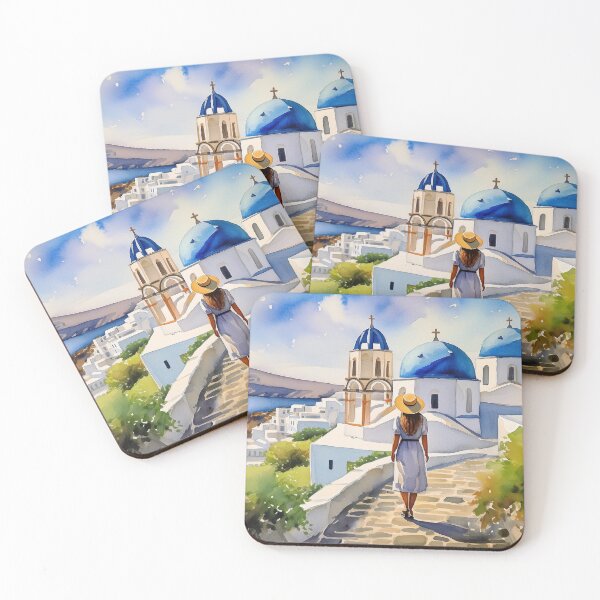 Item preview, A person overlooking a scenic Greek island town designed and sold by homydesign.