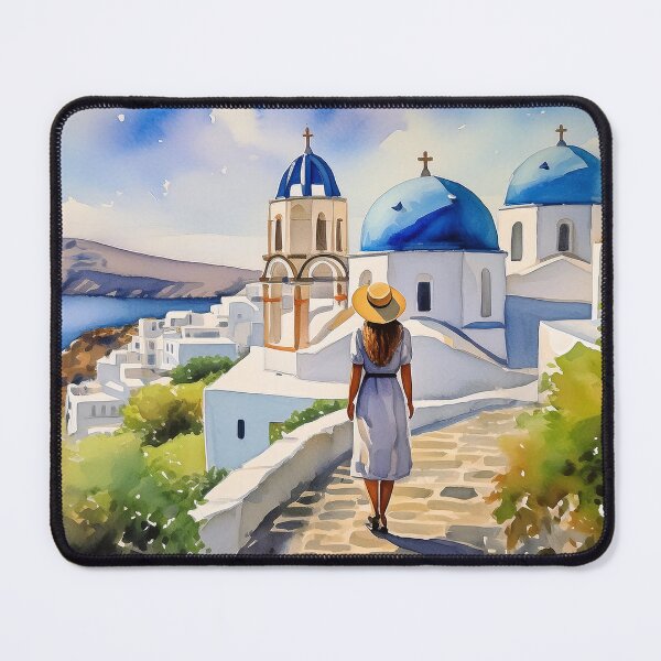 Item preview, A person overlooking a scenic Greek island town designed and sold by homydesign.