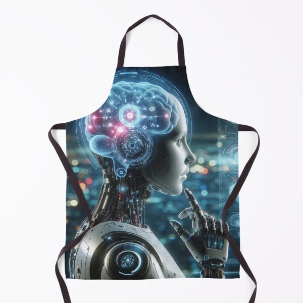 Item preview, Futuristic robot with a transparent head showcasing a brain, set against a digital backdrop designed and sold by homydesign.
