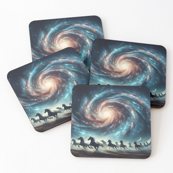 Item preview, A herd of horses gallops across a vast plain, their silhouettes framed against a breathtaking cosmic swirl designed and sold by homydesign.