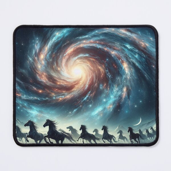 Item preview, A herd of horses gallops across a vast plain, their silhouettes framed against a breathtaking cosmic swirl designed and sold by homydesign.