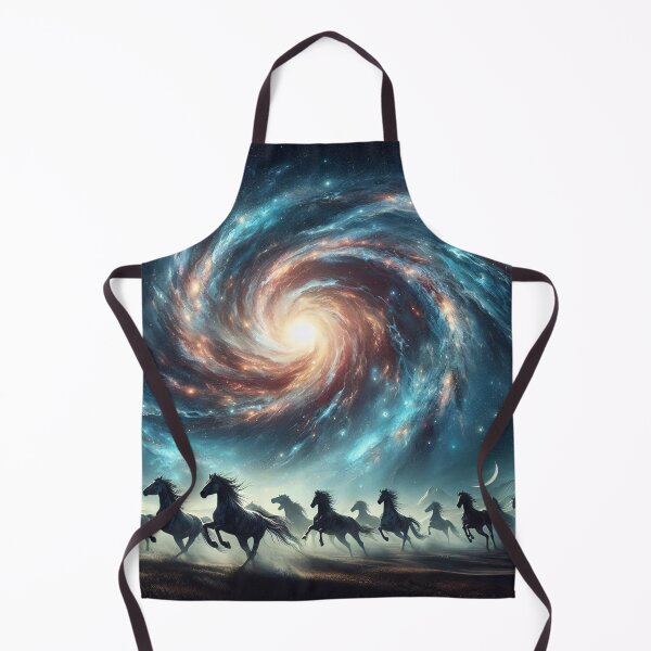 Item preview, A herd of horses gallops across a vast plain, their silhouettes framed against a breathtaking cosmic swirl designed and sold by homydesign.