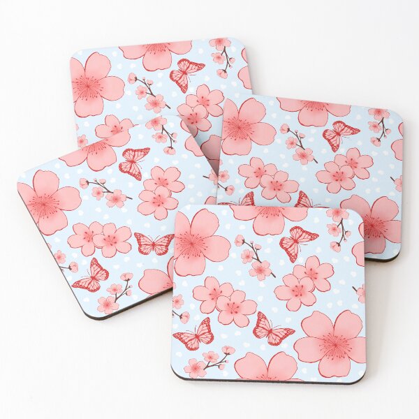 Item preview,  Sakura Flowers White Hearts Blue Pattern designed and sold by CandyAppleCats.