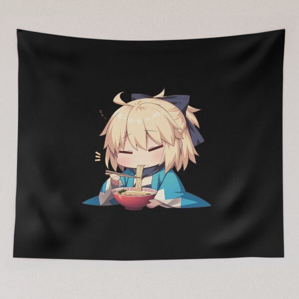 Item preview, Sakura Saber Okita Souji Chibi Anime Girl Calmly Eating Ramen from Fate Grand Order designed and sold by Raslbazola.