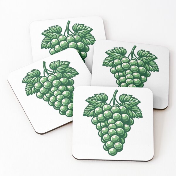 Item preview, A bunch of green grapes hangs from a vine. The grapes are round and plump, with a glossy finish designed and sold by homydesign.