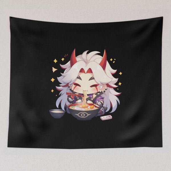 Item preview, Arataki Itto Oni Chibi Eating Ramen Genshin Impact Anime designed and sold by Raslbazola.