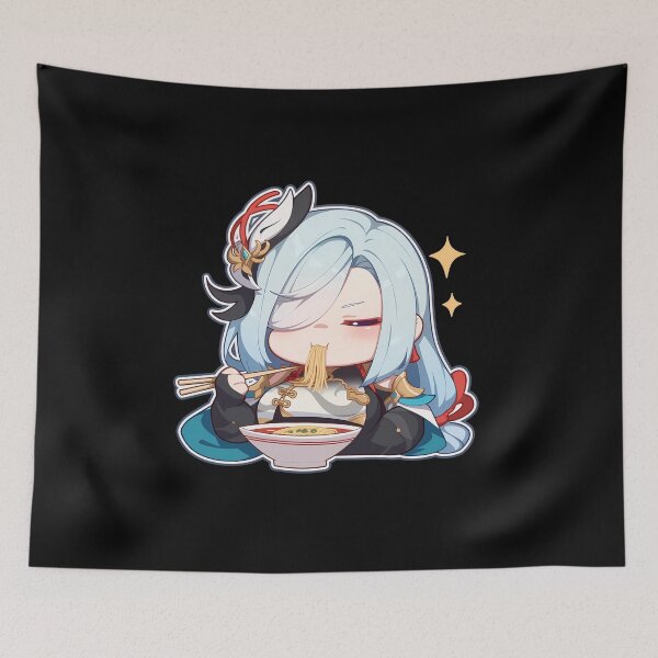 Item preview, Shenhe Elegant Chibi Eating Ramen Genshin Impact Anime designed and sold by Raslbazola.