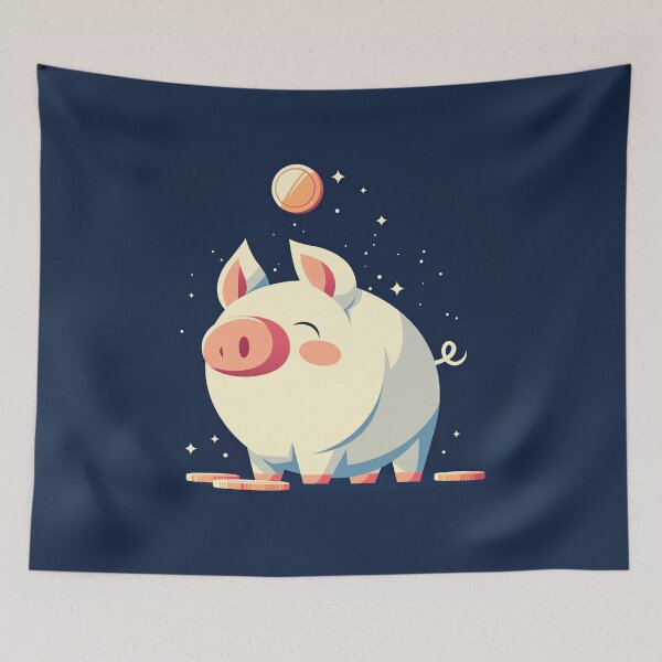 Item preview, Minimal Piggy Bank Silhouette with Coin – Modern Flat Vector Design on Navy Background designed and sold by Windy-market.