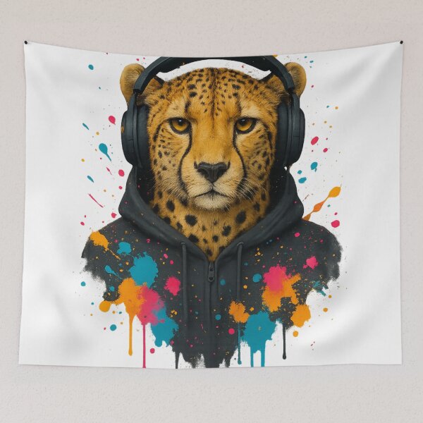 Item preview, Speed Beats – Cheetah with Headphones & Hoodie (Color Splash Street Art) designed and sold by thtCMRAguy.