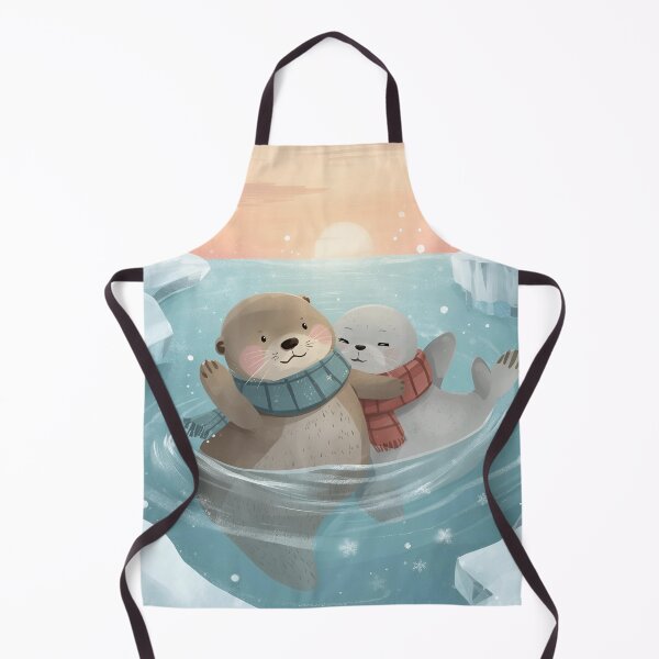 Item preview, Drift Together – Otter and Seal Floating in a Snowy Sea designed and sold by WildlifeWhimsy.