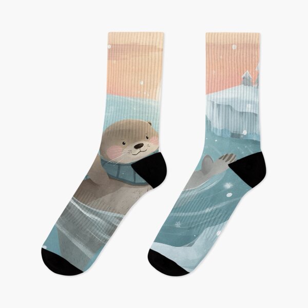 Item preview, Drift Together – Otter and Seal Floating in a Snowy Sea designed and sold by WildlifeWhimsy.