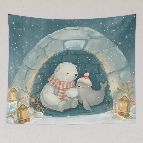 Item preview, Igloo Warmth – Polar Bear and Seal Sharing a Cozy Moment designed and sold by WildlifeWhimsy.