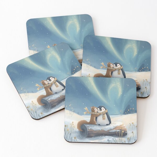 Item preview, Love Across Poles – Flying Squirrel and Emperor Penguin in Winter Bliss designed and sold by WildlifeWhimsy.