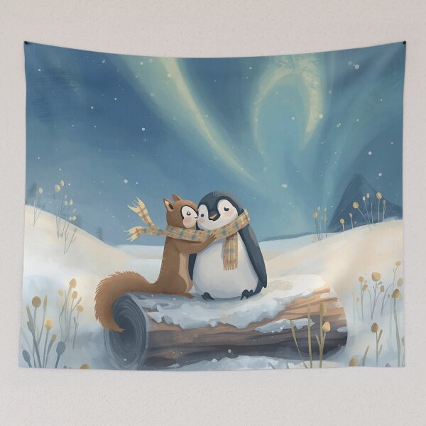 Item preview, Love Across Poles – Flying Squirrel and Emperor Penguin in Winter Bliss designed and sold by WildlifeWhimsy.