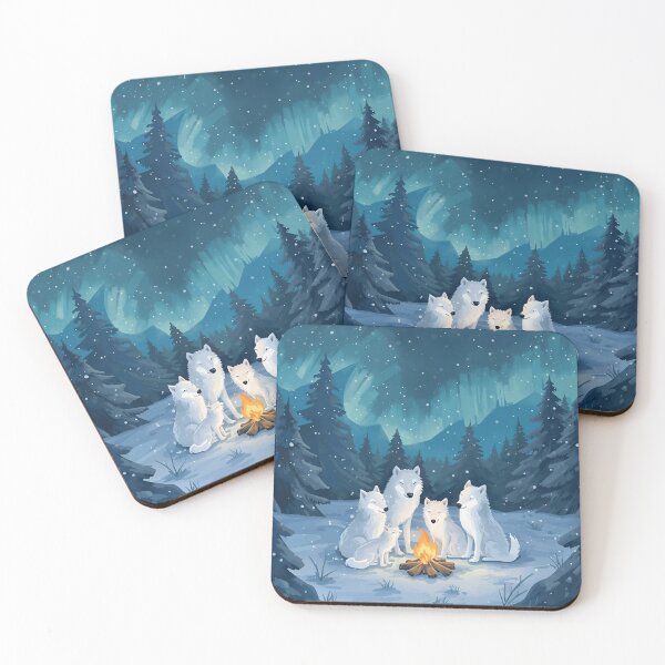 Item preview, Starlit Forest Campfire – White Wolves in Winter Night designed and sold by WildlifeWhimsy.
