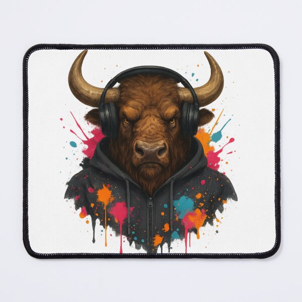 Item preview, Bass Bison – Bison/Buffalo with Headphones & Hoodie (Color Splash Street Art) designed and sold by thtCMRAguy.