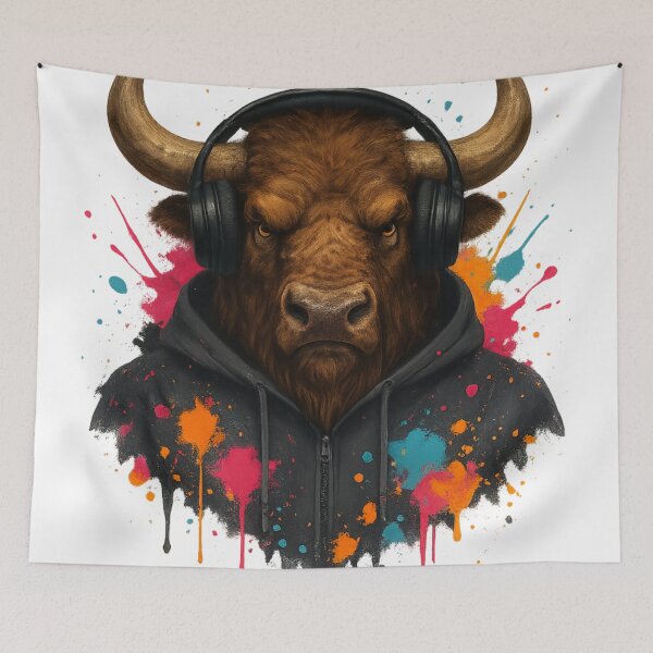 Item preview, Bass Bison – Bison/Buffalo with Headphones & Hoodie (Color Splash Street Art) designed and sold by thtCMRAguy.