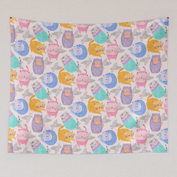 Item preview, Tuna Cats Illustrated Pattern designed and sold by Monie Illustrates.