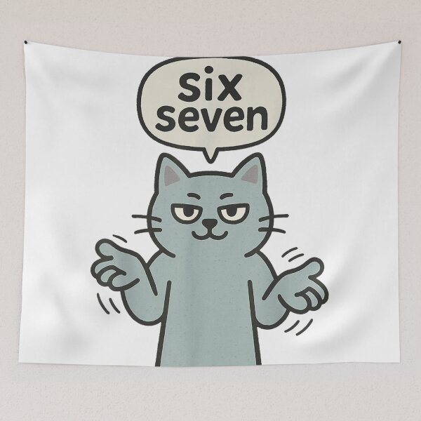 Item preview, Funny Cat Saying Six Seven Shrugging Cartoon Kitten Meme designed and sold by YubitaLeLe.