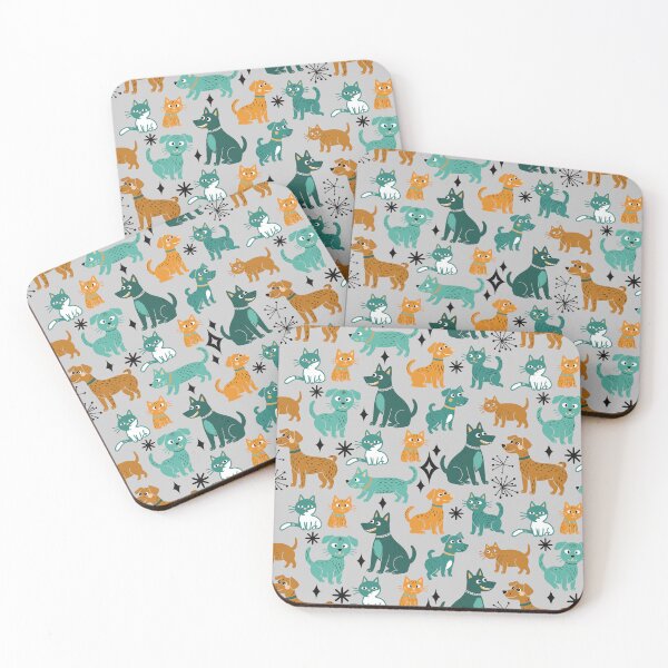 Item preview, Teal and Gold Cats and Dogs Seamless Repeat designed and sold by Sharon Schwalbe.