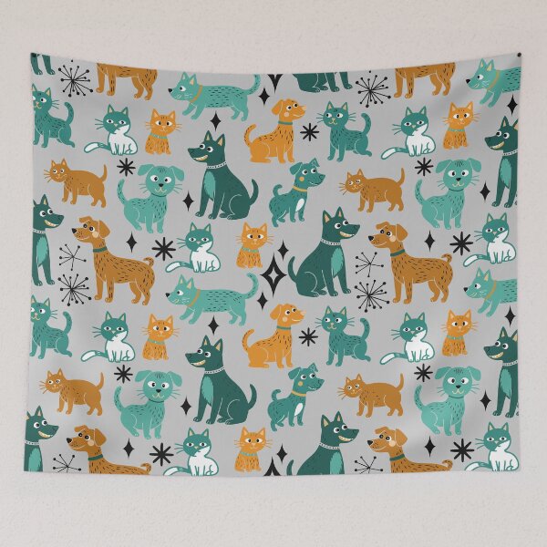 Item preview, Teal and Gold Cats and Dogs Seamless Repeat designed and sold by Sharon Schwalbe.