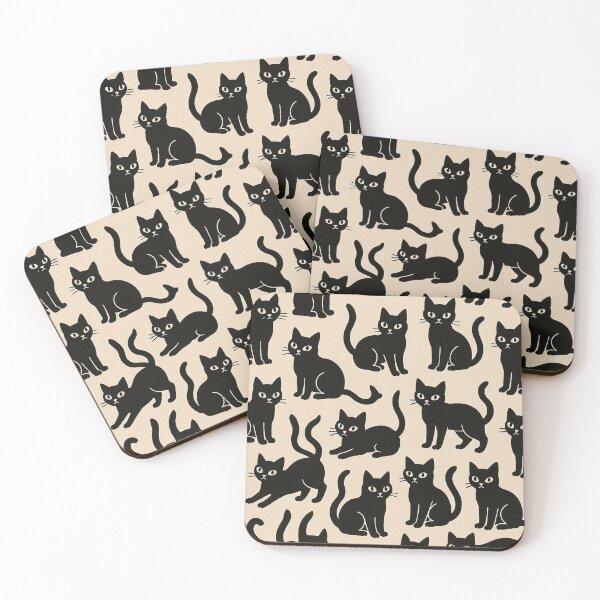 Item preview, Seamless black cat pattern on beige background designed and sold by SassyArtistry.