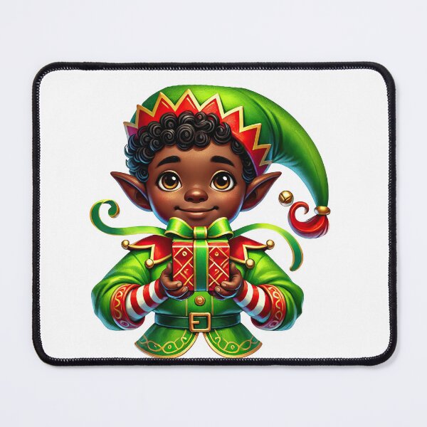 Item preview, Adorable African American Elf Holding Gift | Christmas Art designed and sold by Lulunza.