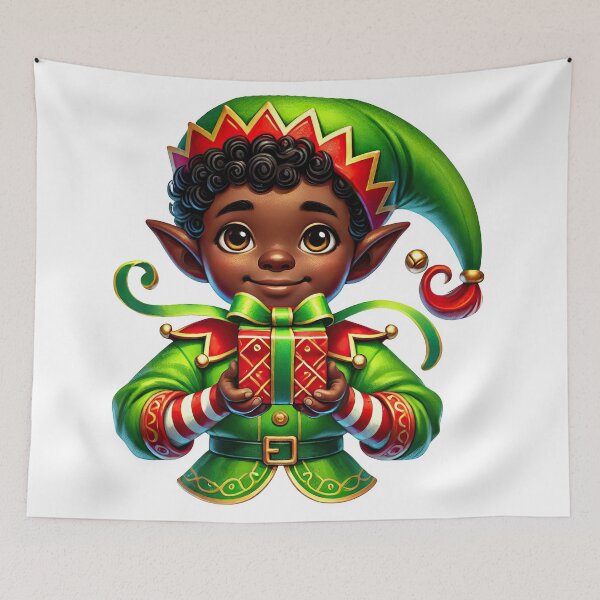 Item preview, Adorable African American Elf Holding Gift | Christmas Art designed and sold by Lulunza.