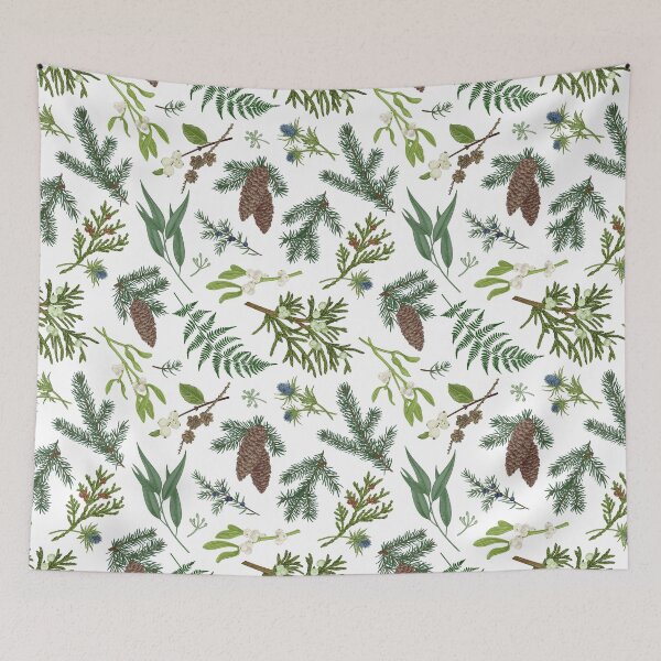Item preview, Botanical Christmas Pine, Mistletoe, and Fern Pattern - Nature-Inspired Holiday Throw Pillow designed and sold by FestivityFinds.