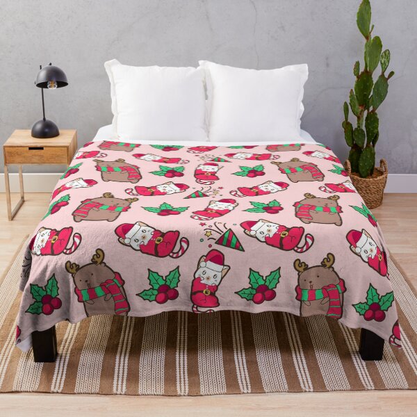 Item preview, Festive Christmas Kittens and Reindeer with Holly - Cute Holiday Throw Pillow designed and sold by FestivityFinds.
