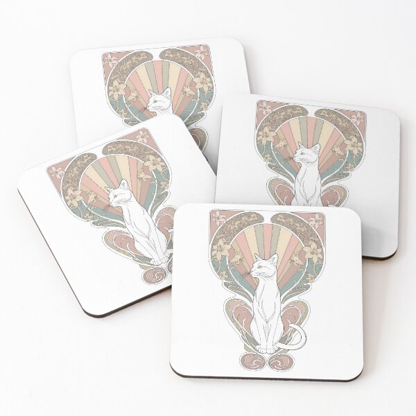 Item preview, Minimalist White Cat – Art Nouveau Elegance designed and sold by Cherry Dreams.