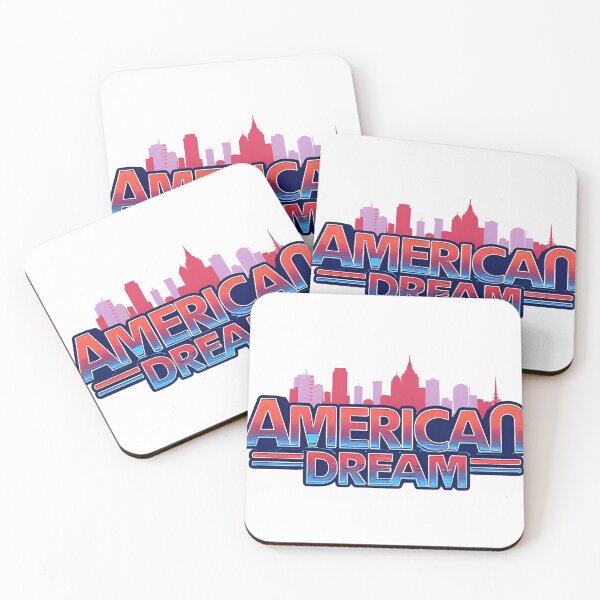 Item preview, AMERICAN DREAM 2.0’ — futuristic chrome letters with neon highlights, city skyline backdrop blending old and new designed and sold by dumindu6120.