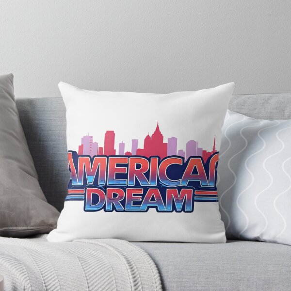 Item preview, AMERICAN DREAM 2.0’ — futuristic chrome letters with neon highlights, city skyline backdrop blending old and new designed and sold by dumindu6120.