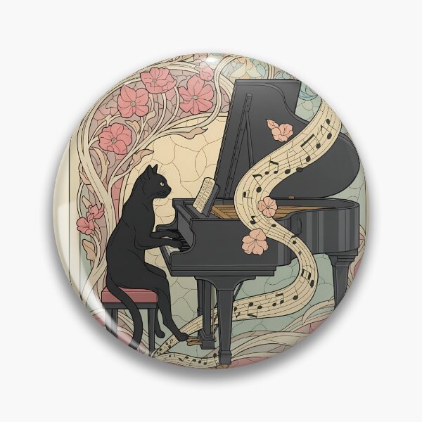 Item preview, Black Cat Playing Piano – Art Nouveau Symphony designed and sold by Cherry Dreams.