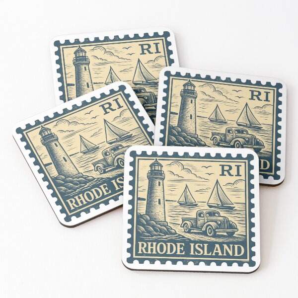 Item preview, Rhode Island Stamp - Coastal Drive with Lighthouse designed and sold by Automotive Art by Greg.