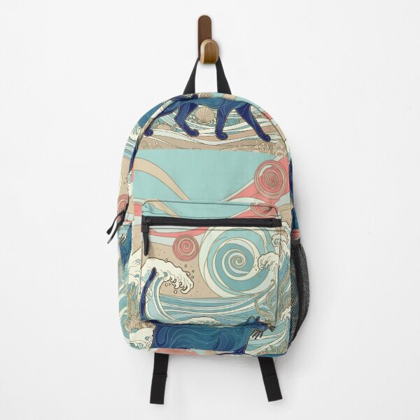 Item preview, Blue Cat by the Sea – Art Nouveau Waves designed and sold by Cherry Dreams.