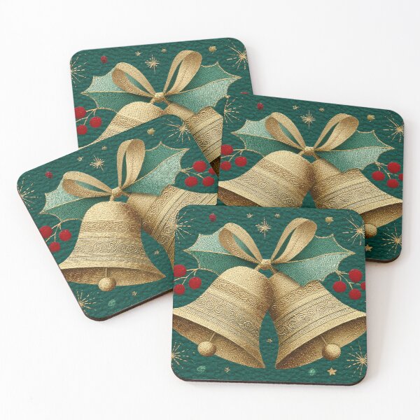 Item preview, Golden Christmas Bells with Holly and Ribbon 2 designed and sold by FlaskLab.
