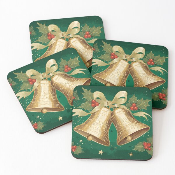 Item preview, Golden Christmas Bells with Holly and Ribbon 3 designed and sold by FlaskLab.