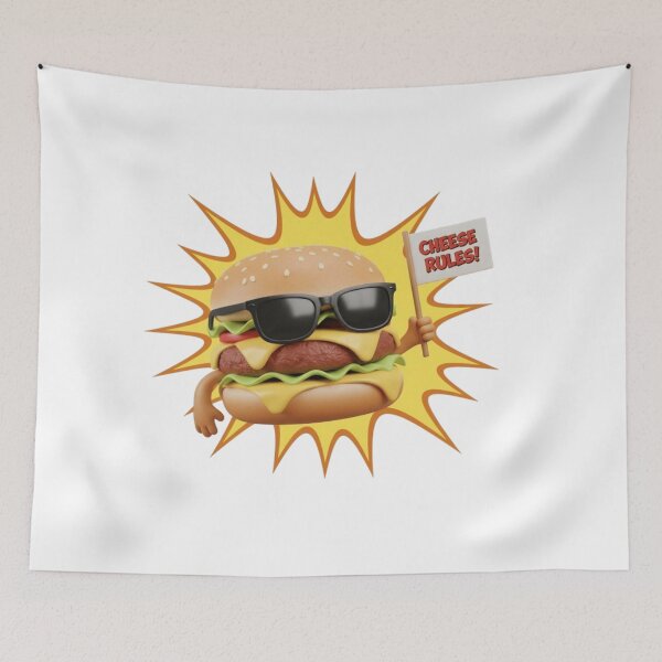 Item preview, Cheese Rules! Cool Cheeseburger Character with Sunglasses & Flag Pop Art designed and sold by Scorpio Art.