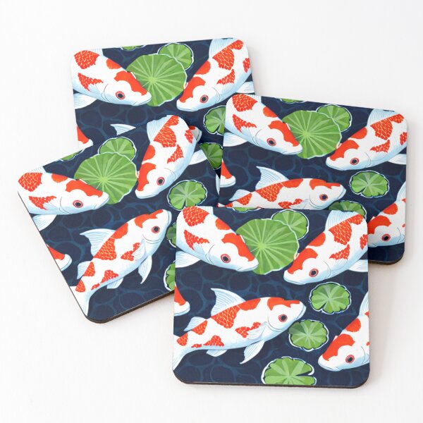 Item preview, colorful koi fish swimming with lotus leaves pattern designed and sold by SassyArtistry.