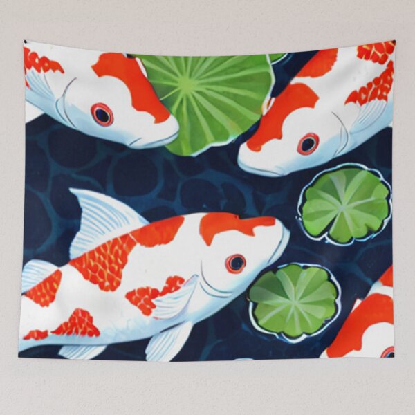 Item preview, colorful koi fish swimming with lotus leaves pattern designed and sold by SassyArtistry.