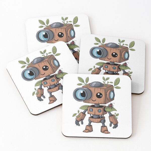Aperçu de l'œuvre Robot en bois mignon : Illustration Kawaii Nature-Bot avec des feuilles créée et vendue par RudArtAI.