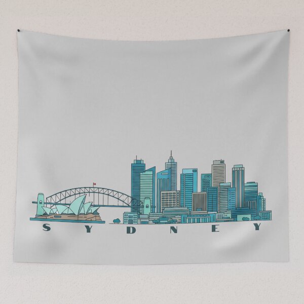 Item preview, Sydney Skyline Minimalist Illustration – Modern Blue Cityscape Art Print designed and sold by SimplyJasper.