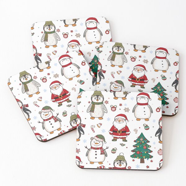 Item preview, Seamless vector pattern with vintage Christmas ornaments, penguins, Santa Claus, snowflakes and snowy pine trees. Hand drawn Christmas wallpaper design. Perfect for textile designed and sold by PWDigitalArt.