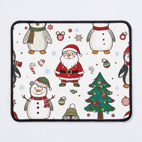 Item preview, Seamless vector pattern with vintage Christmas ornaments, penguins, Santa Claus, snowflakes and snowy pine trees. Hand drawn Christmas wallpaper design. Perfect for textile designed and sold by PWDigitalArt.